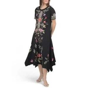 Johnny Was Black Asymmetrical Tiered Maxi Dress